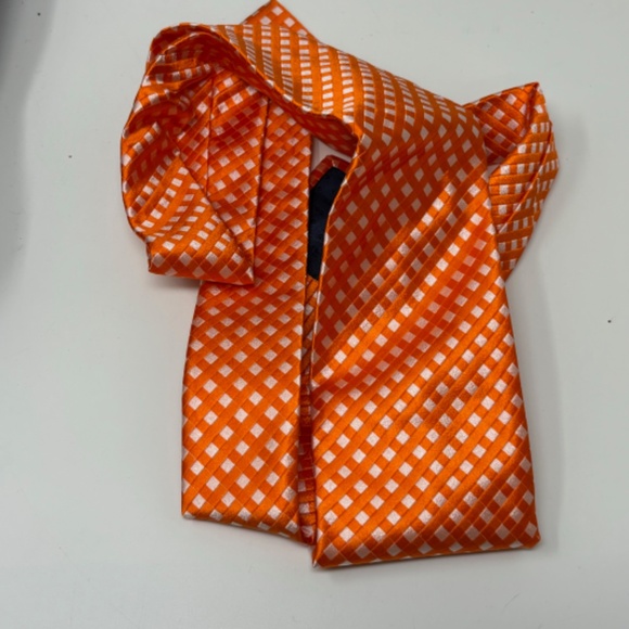 Zadi Andrew's Ties Mens Necktie Bold Orange White Check 100% Silk Made in Italy - Picture 4 of 6